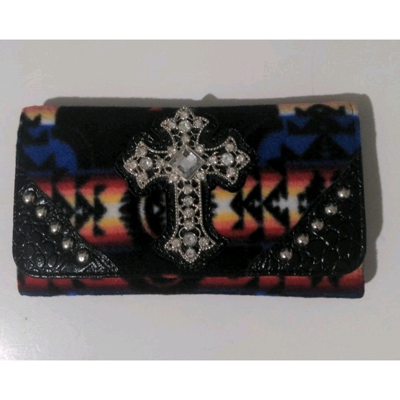 Handbags - Women's Silver Cross Religious Bright Fleece Fabric Covered Wallet 8" X 5"